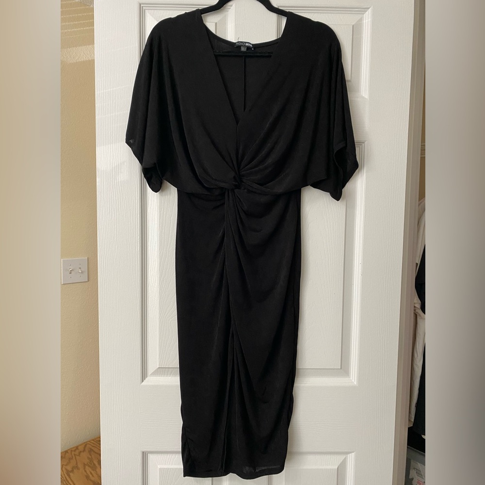 Black long waist scrunch dress